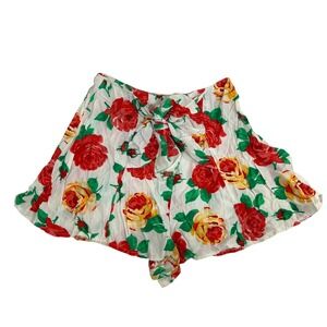 VTG Clock House Floral Rose Print High Waisted Tie Front Womens Shorts 38/40